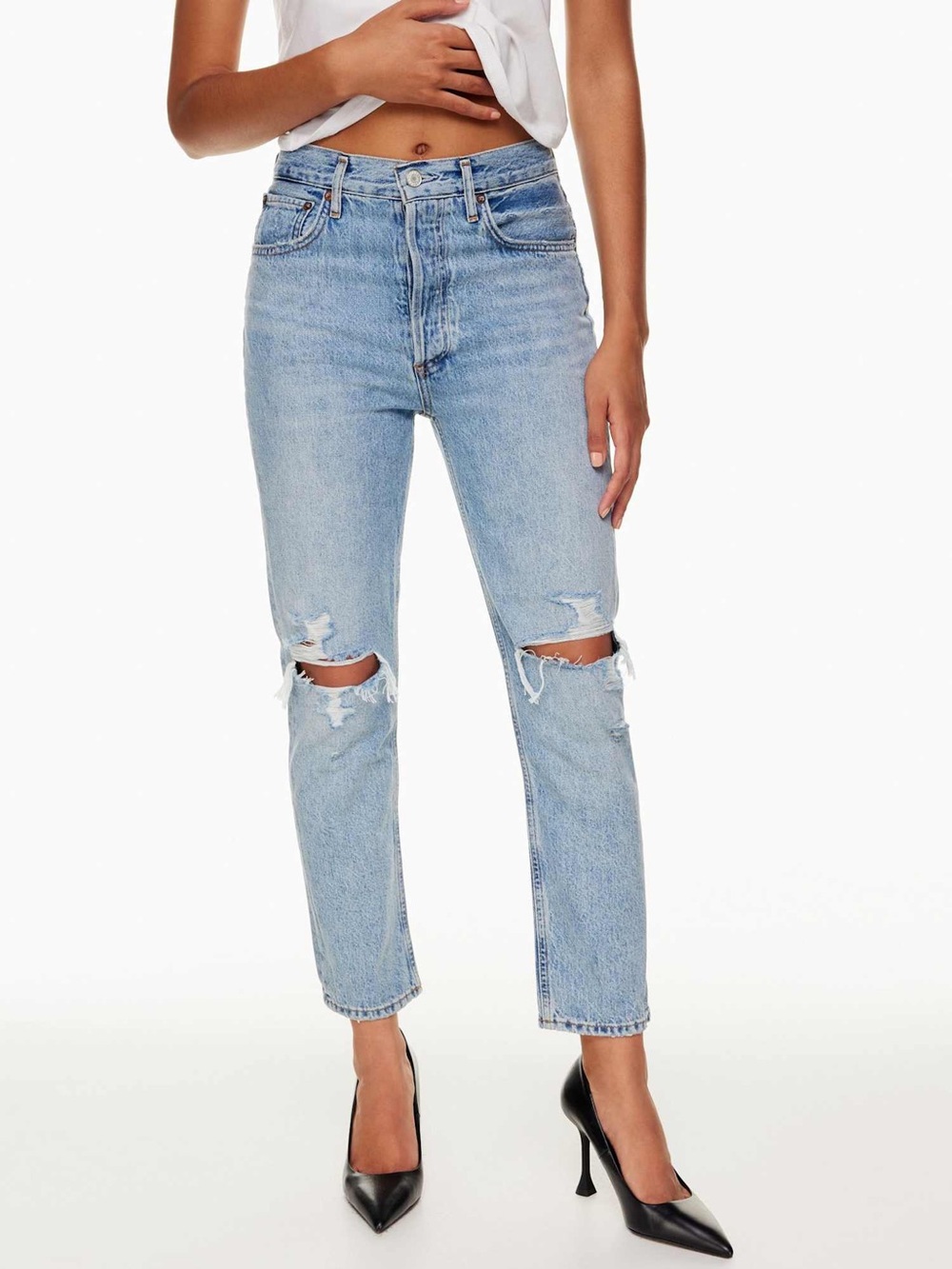AGOLDE Riley Slim Straight Leg Jeans Size 27 Blitz Light Wash Distressed Aritzia